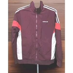 Adidas Lined Jacket Maroon Sz Large Trefoil Logo Good Fade For The Vint. Look